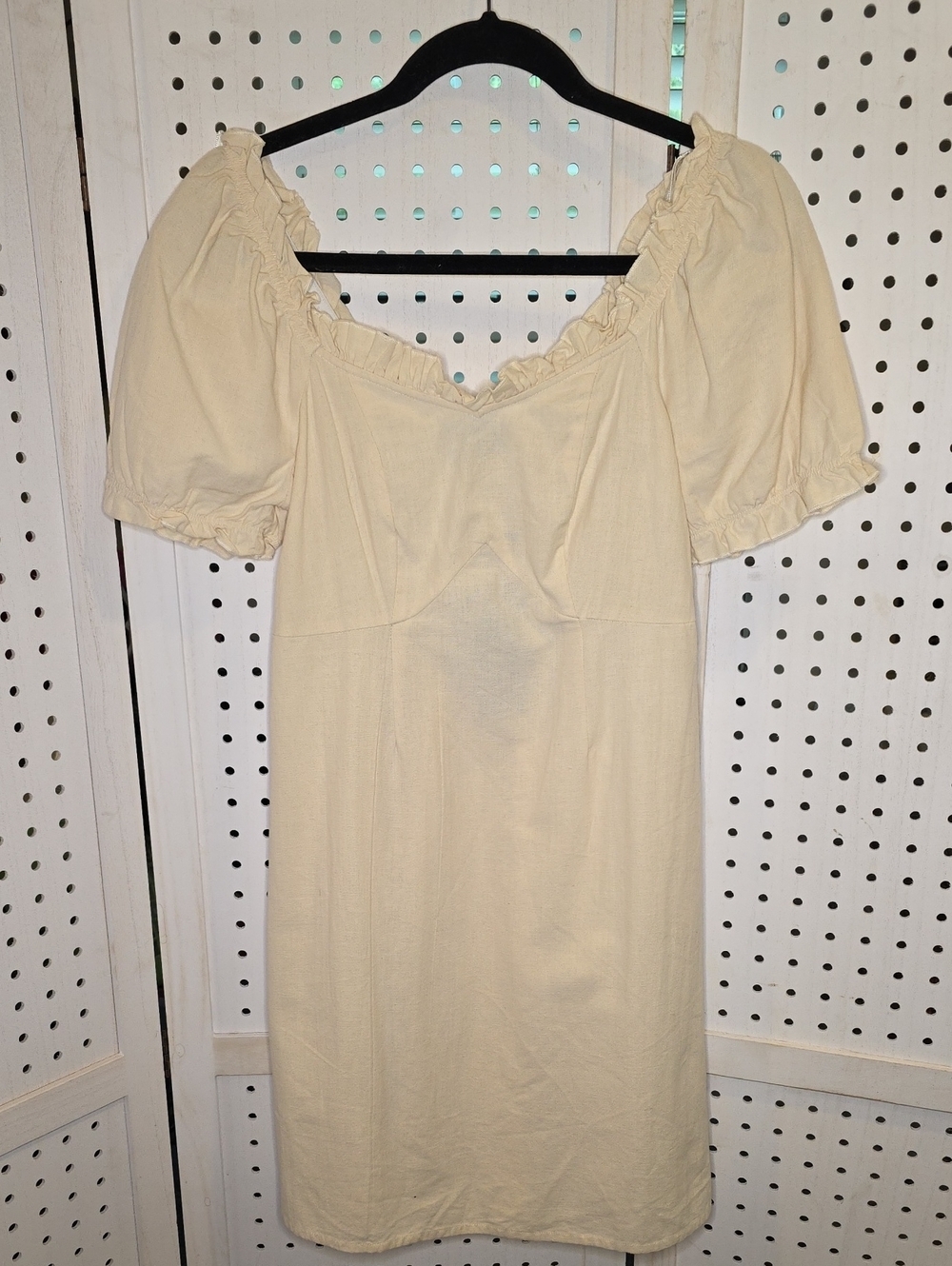 Vera Modo Cream Puff Sleeve Square Neck Mini Dress Linen Blend NWT XS